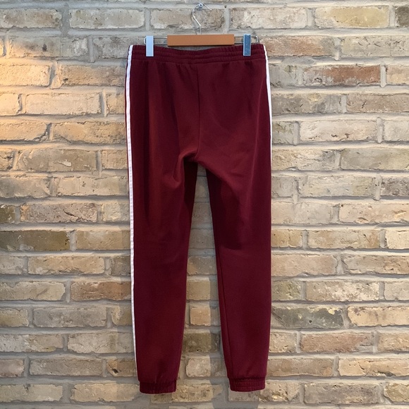 Burgundy Adidas Three Stripe Joggers - Picture 2 of 4